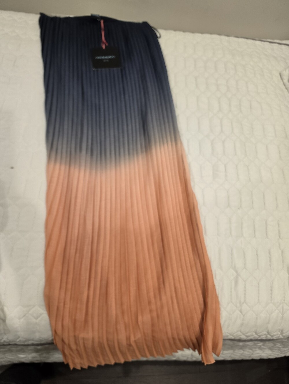 Cynthia Rowley Navy to Peach Ombre Pleated Maxi Skirt